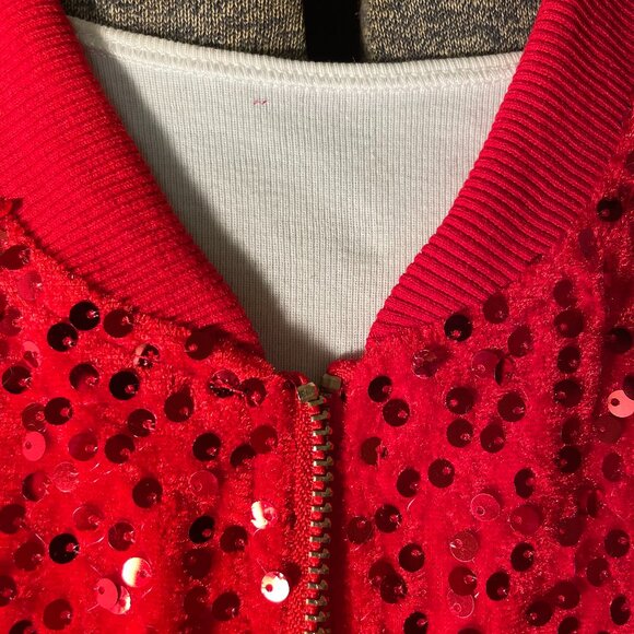 IN'VOLAND NWT Red Sequin Jacket Long Sleeve Knit Band Full Zipper Size 20W - Picture 3 of 9